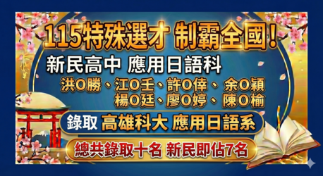 115學年國立高雄科技大學應用日語系特殊選才榜單圖片
