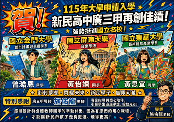 賀!新民高中廣告設計科:115學年度大學甄選入學強勢挺進國立名校!